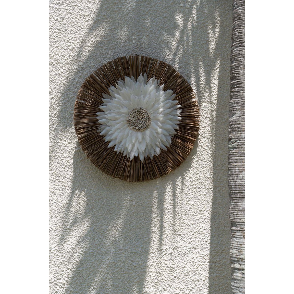 Feather Juju Wall Hanging - Natural White, Alang Alang & Cowrie Shells