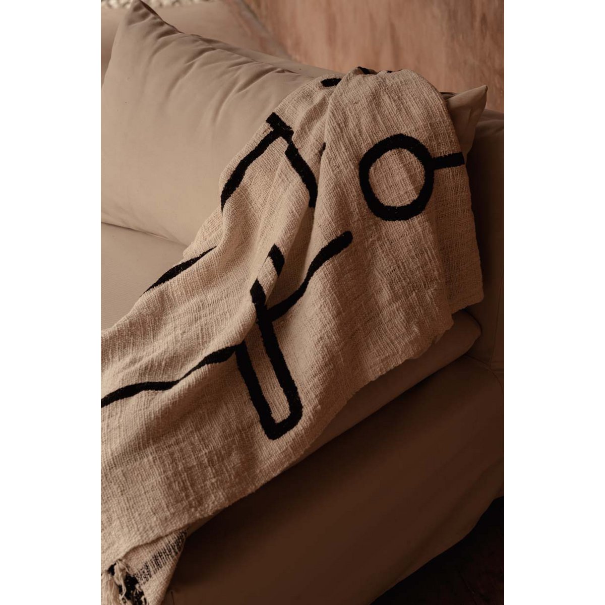Cotton Bed Throw - Natural Black Evil Eye Design