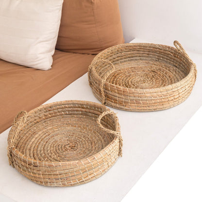 Handwoven Seagrass Round Serving Tray – Decorative Natural Home Decor