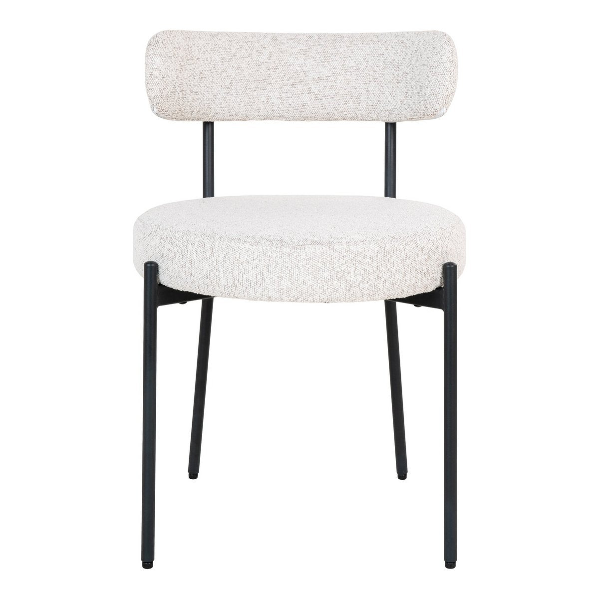 White Bouclé Dining Chairs - Set of 2 with Black Metal Legs