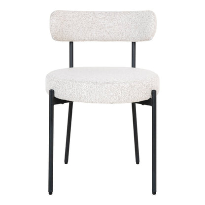 White Bouclé Dining Chairs - Set of 2 with Black Metal Legs