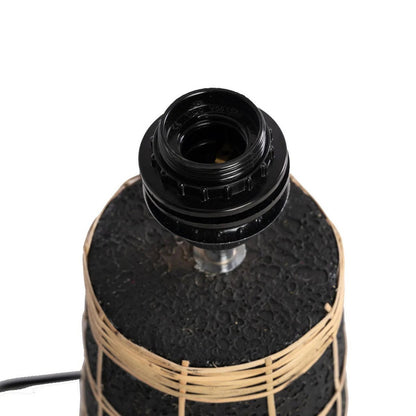 Rattan Table Lamp - Black Terracotta Accent Light