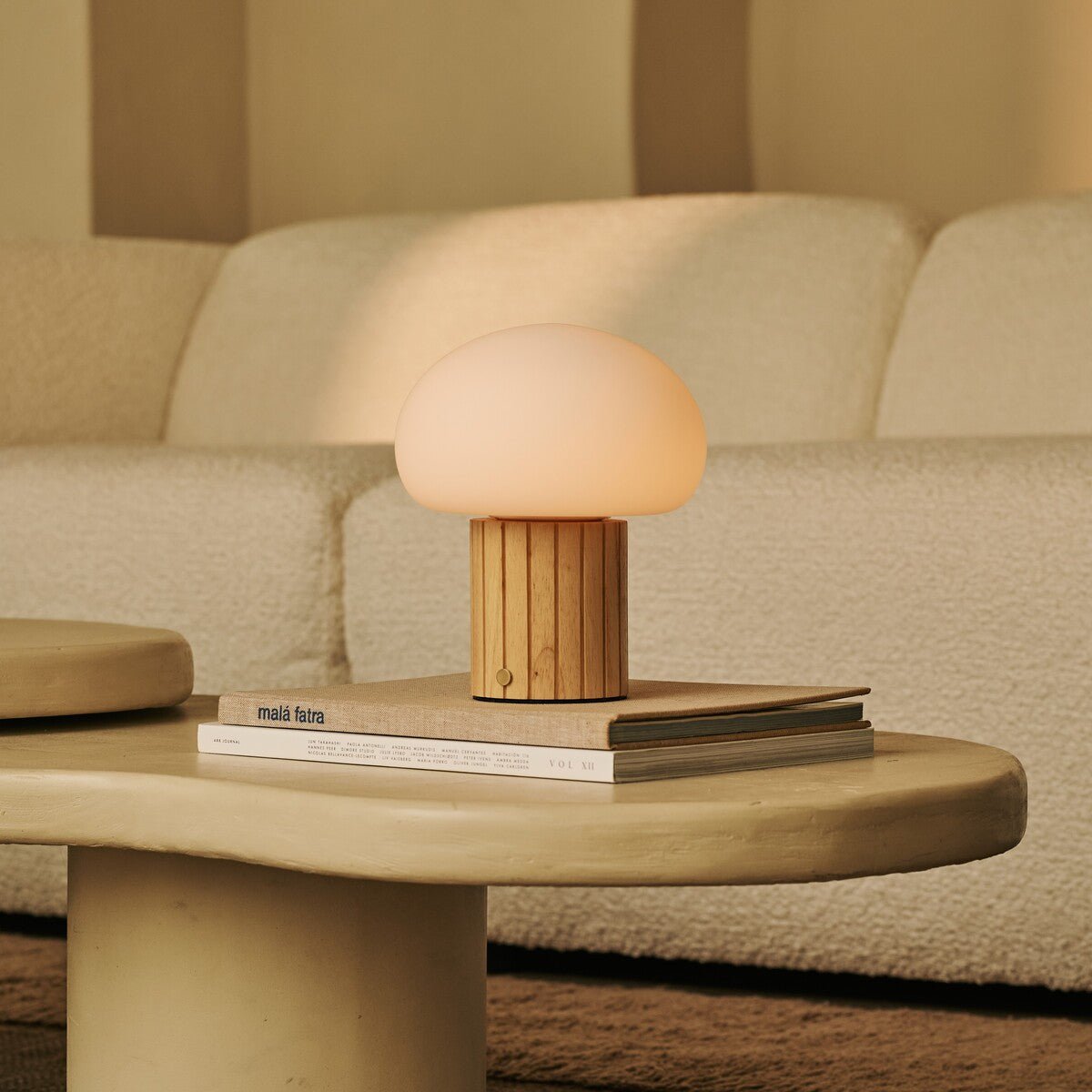 Pieter Light Brown Rechargeable Table Lamp | Cordless, 3 Light Modes & Glass Lampshade