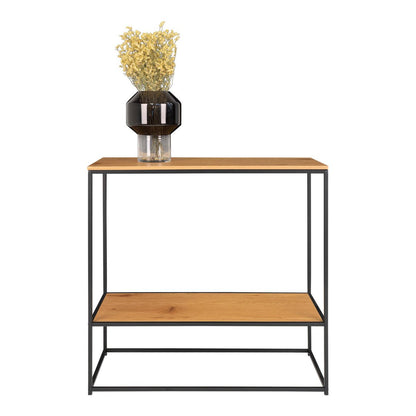 Oak Look Console Table - Black Steel Frame, 80cm | House Nordic