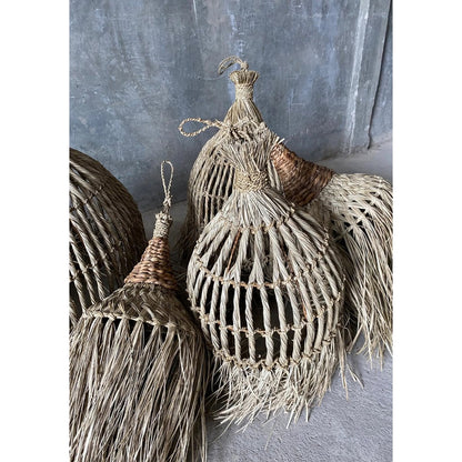 Natural Fiber Pendant Light - Handwoven Mendong Grass Shade - Medium