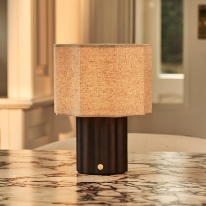 Linen Rechargeable Table Lamp - Dark Brown, Dimmable & Modular