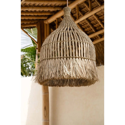 Natural Fiber Pendant Light - Handwoven Mendong Grass Shade - Medium