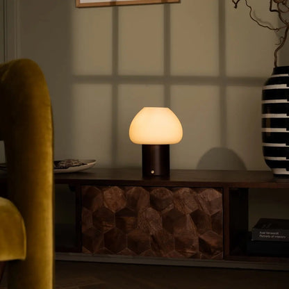 Dark Brown Wooden Table Lamp | Rechargeable & Dimmable