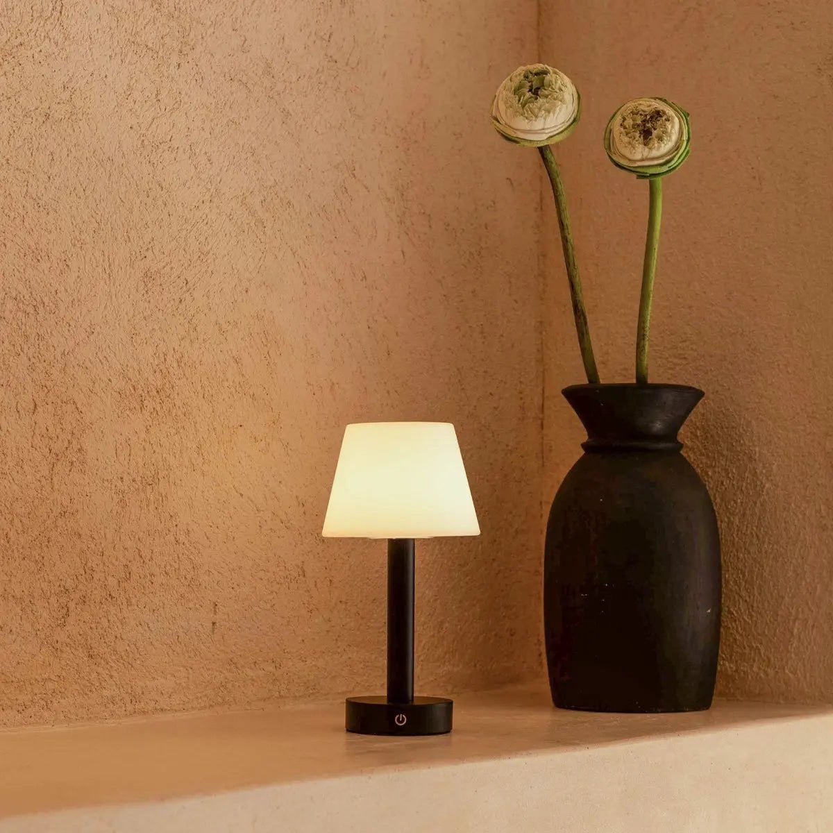 Zoë Black Wooden Rechargeable Table Lamp | Dimmable, USB-C & Up to 80 Hours of Battery Life