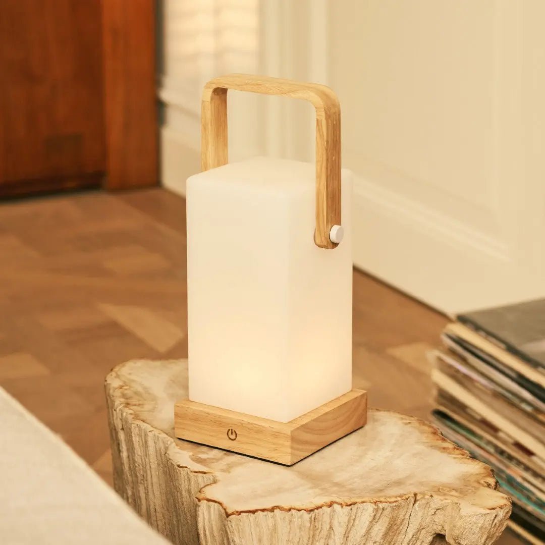 Wooden Table Lamp – Light Brown, Cordless & Rechargeable