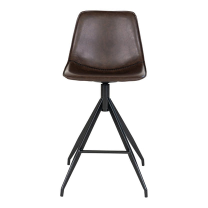 PU Leather Counter Chairs - Brown Steel Frame, Modern Bar Stools, Set of 2