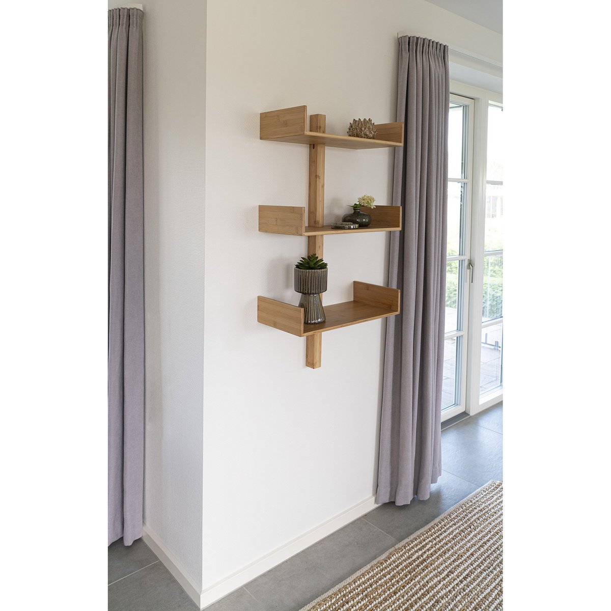 Bamboo Wall Shelf – Natural Wood Floating Shelf 50x102 cm