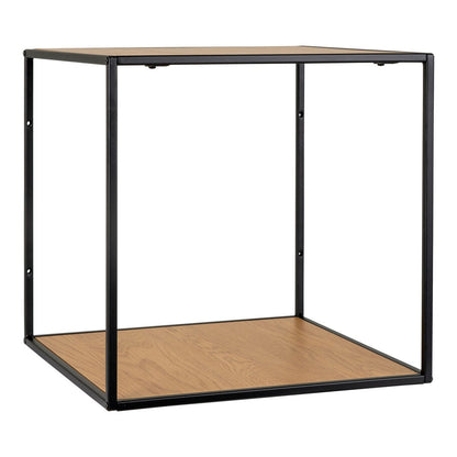 Oak Look Wall Shelf - Black Metal Frame, 36x36x36cm