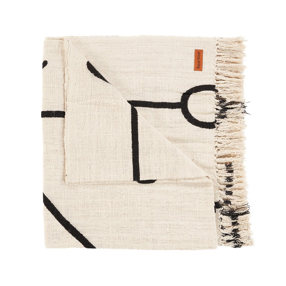 Cotton Bed Throw - Natural Black Evil Eye Design