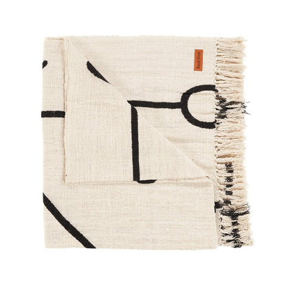Cotton Bed Throw - Natural Black Evil Eye Design