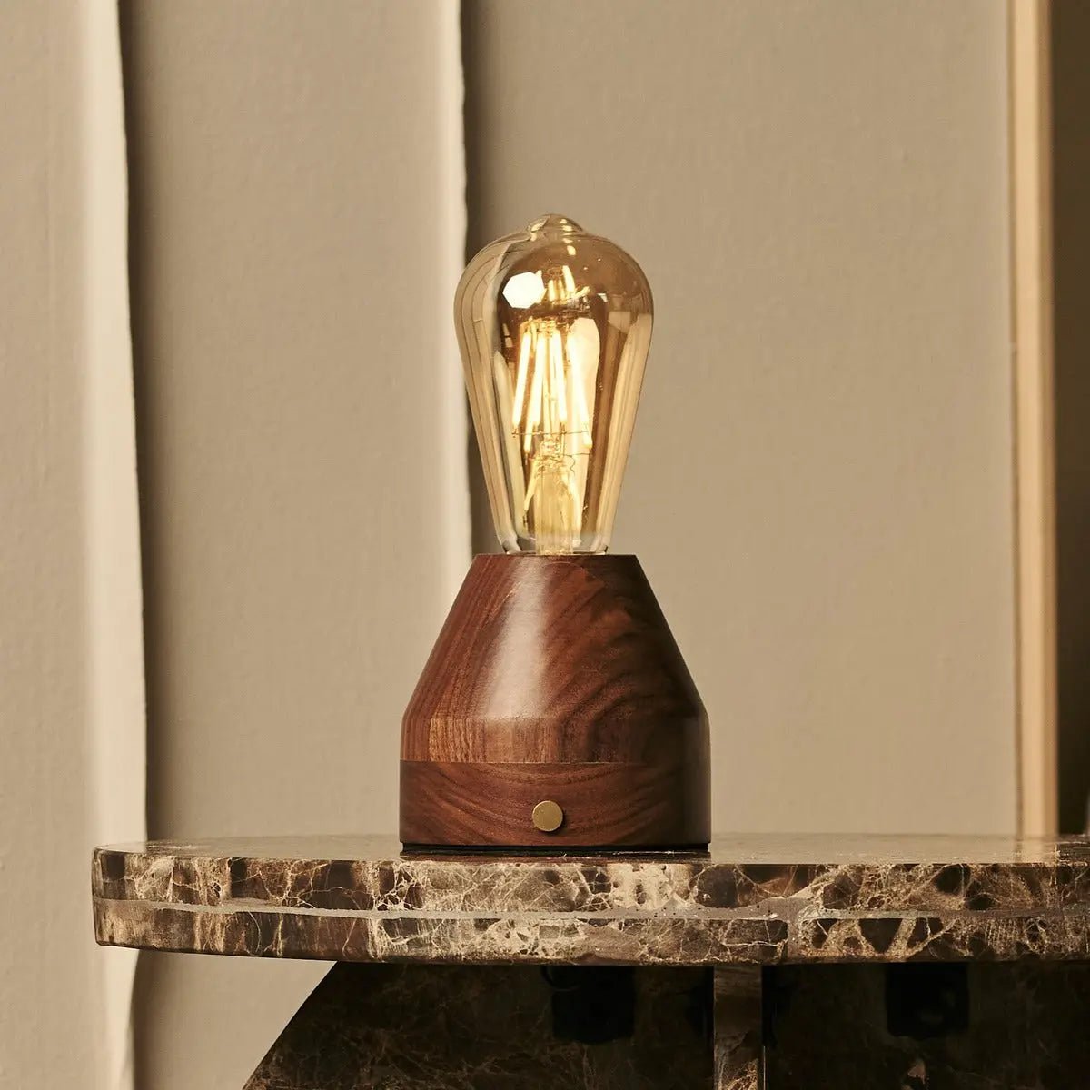 Zavi Walnut Rechargeable Table Lamp | LED, Cordless & 80-Hour Battery Life