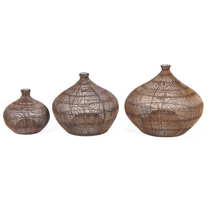 Rattan Pendant Light - Dark Walnut Gourd Shape - Large