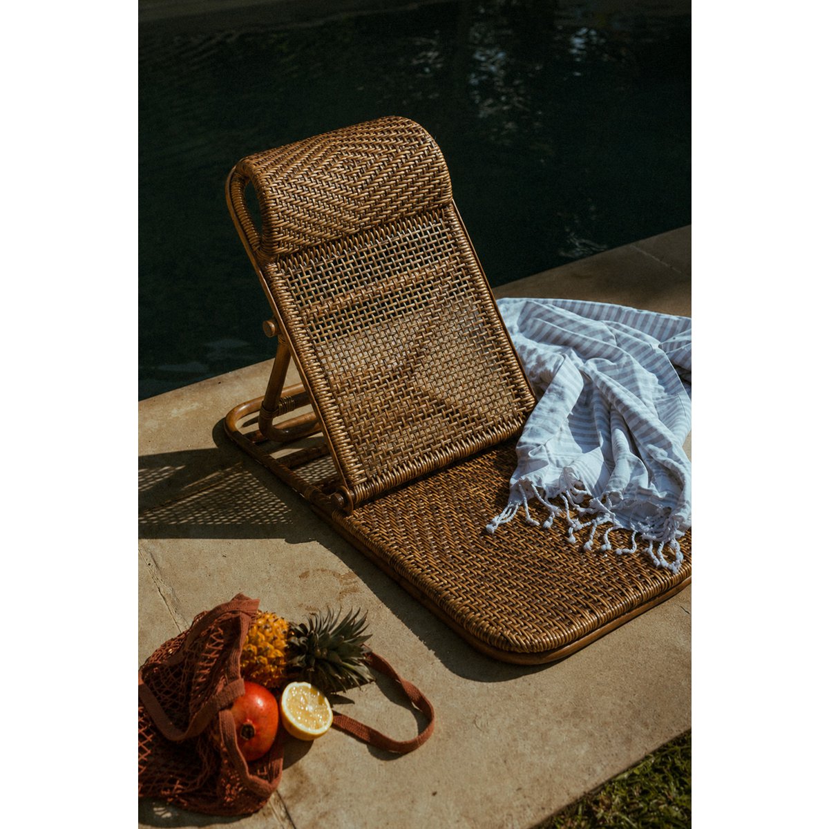 The Rattan Floor Lounger - Dark Walnut