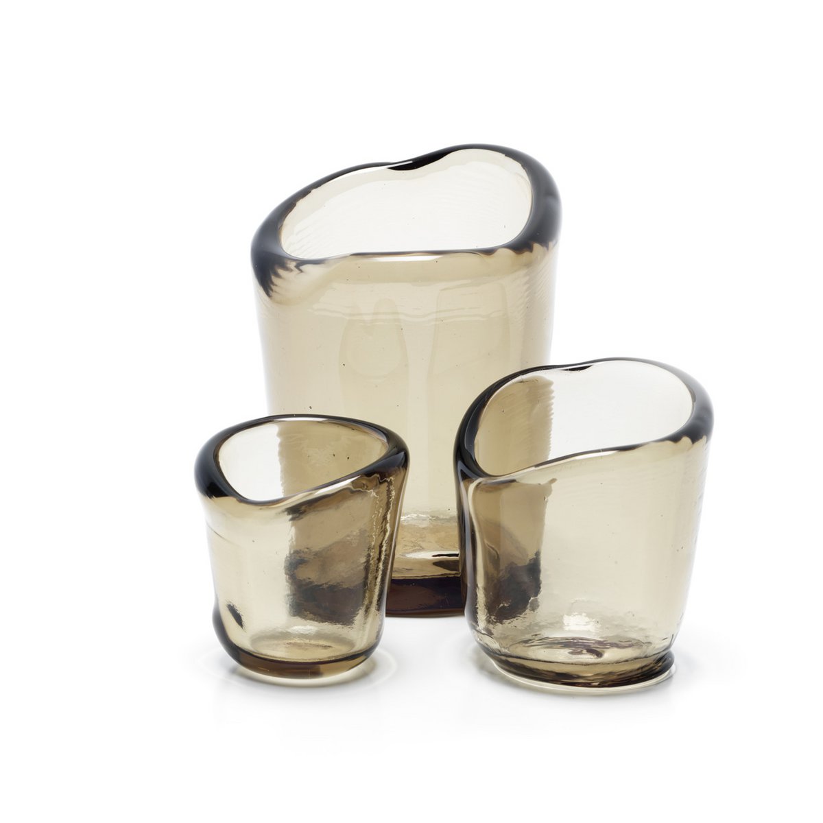 Glass Tea Light Candle Holder - Charcoal Lava Glass, Large