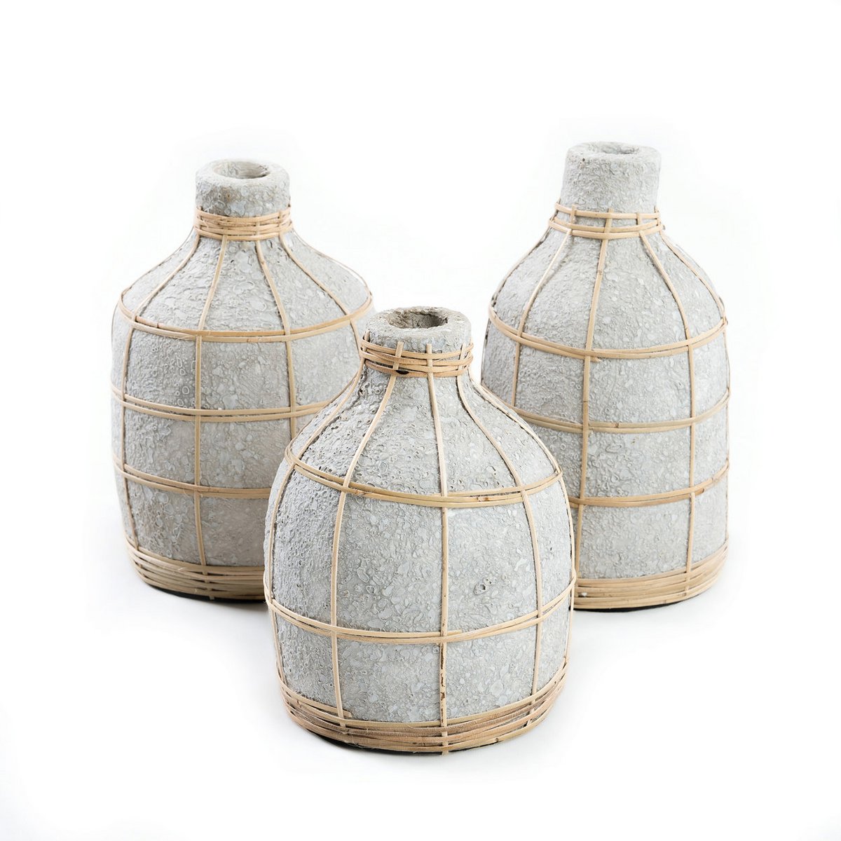 Concrete Vase - Natural Rattan Accent - Large Whoopy Vase