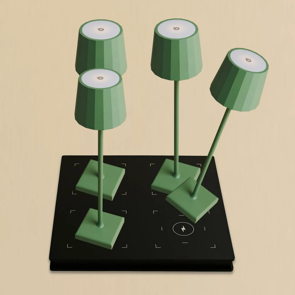 Rechargeable Table Lamps Set - Sage Green, Wireless Charging, Professional