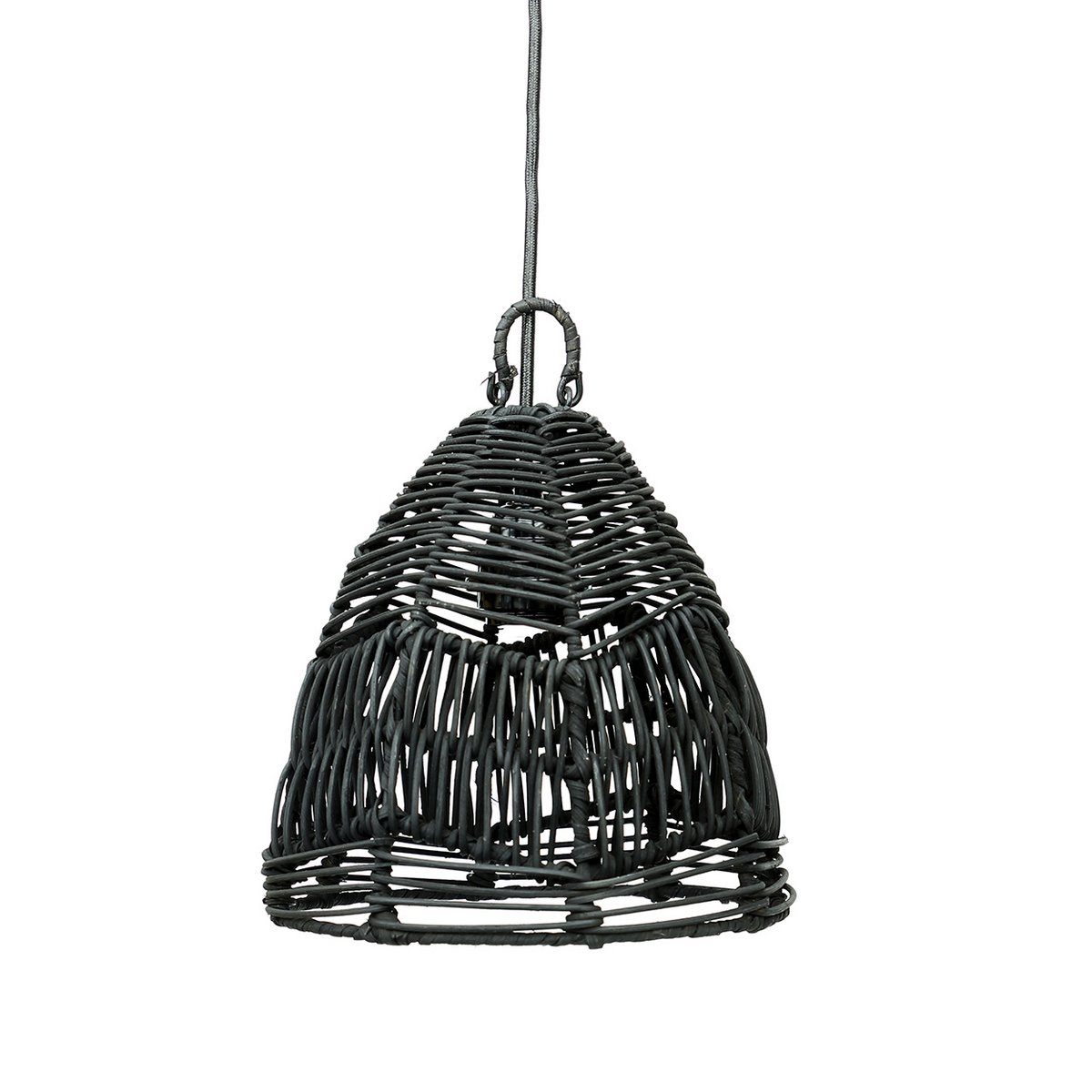 Rattan Pendant Light - Small Black Woven Hanging Lamp