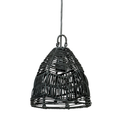 Rattan Pendant Light - Small Black Woven Hanging Lamp