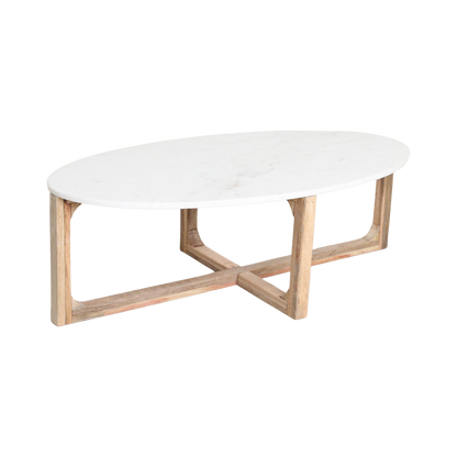 Oval marble coffee table - White - 120x60x38 cm