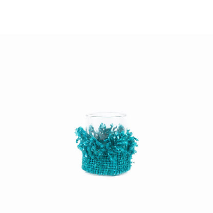 Aqua Tea Light Holder - Hand-Knitted Cotton Candle Holder - Medium