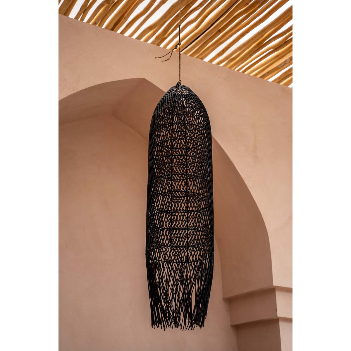 Rattan Pendant Light - Black Squid Design, Large