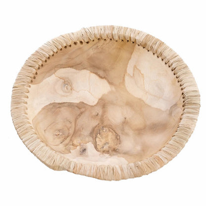 Teak Wood Bowl - Natural Raffia Decorative Bowl - Large