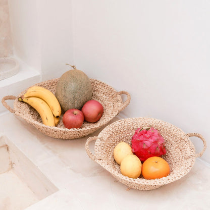 Woven Raffia Fruit Bowl – Handmade Bread Basket, Natural Fibers, 2 Sizes