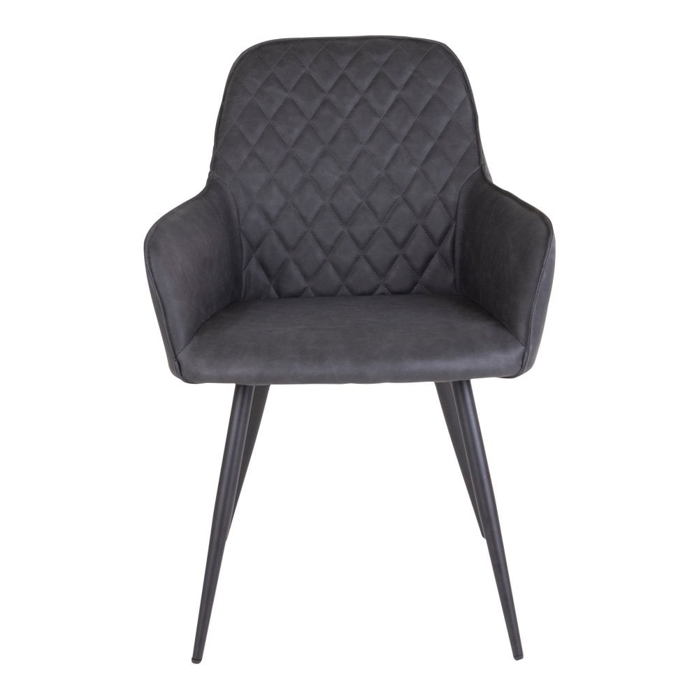 Grey PU Leather Dining Chairs - Modern Steel Frame - Set of 2