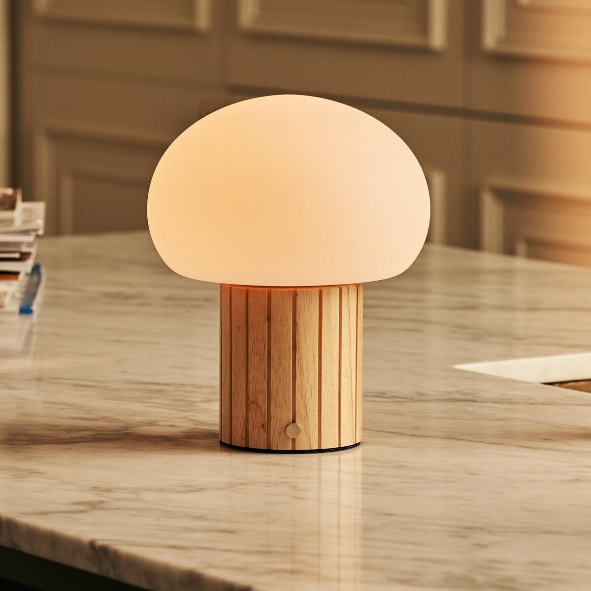 Pieter Light Brown Rechargeable Table Lamp | Cordless, 3 Light Modes & Glass Lampshade