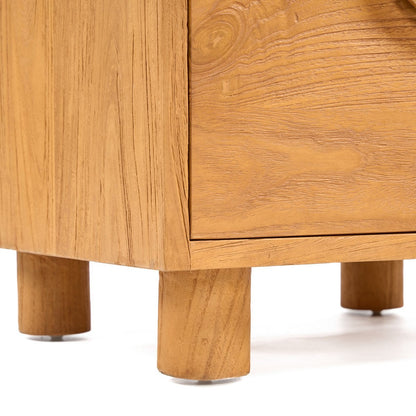Teak Nightstand - Natural Wood Bedside Table with Drawers