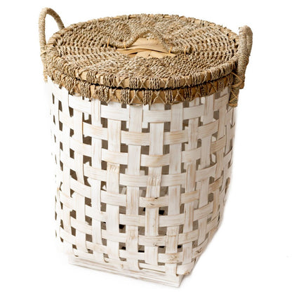 Bamboo Laundry Basket with Lid - Iraya - Natural Woven Design