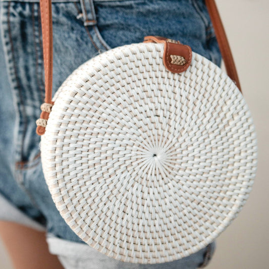 Rattan Crossbody Bag White - Χειροποίητη Boho Τσάντα Ώμου Μπαλί