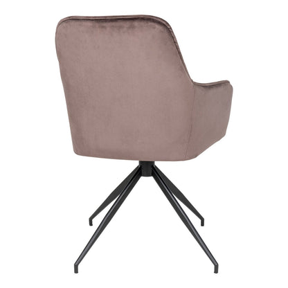 Chaise de salle à manger Harbo avec pivotement - Marron clair, Velours, Pieds en métal noir