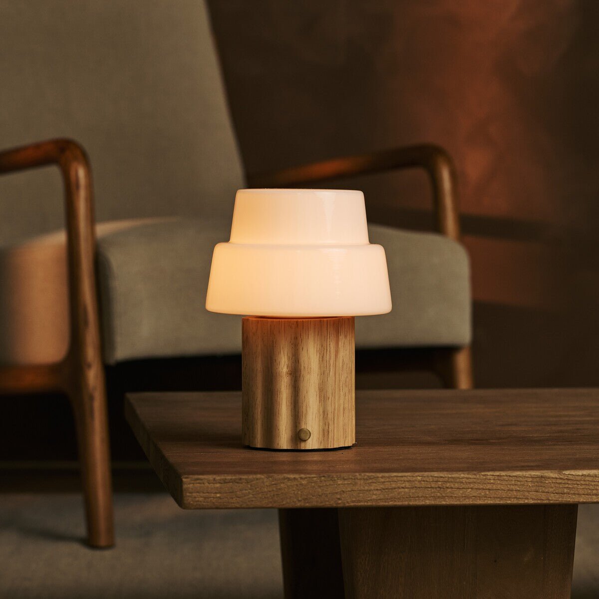 Laurent Light Brown Rechargeable Table Lamp | Up to 100 Hours of Light, Versatile & Wood