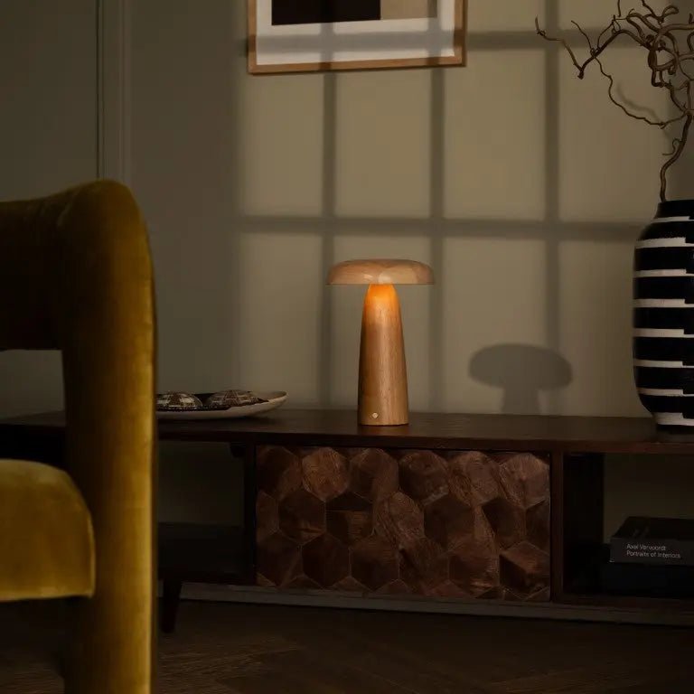 Wooden Table Lamp Light Brown | Cordless Rechargeable Dimmable