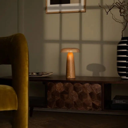 Wooden Table Lamp Light Brown | Cordless Rechargeable Dimmable