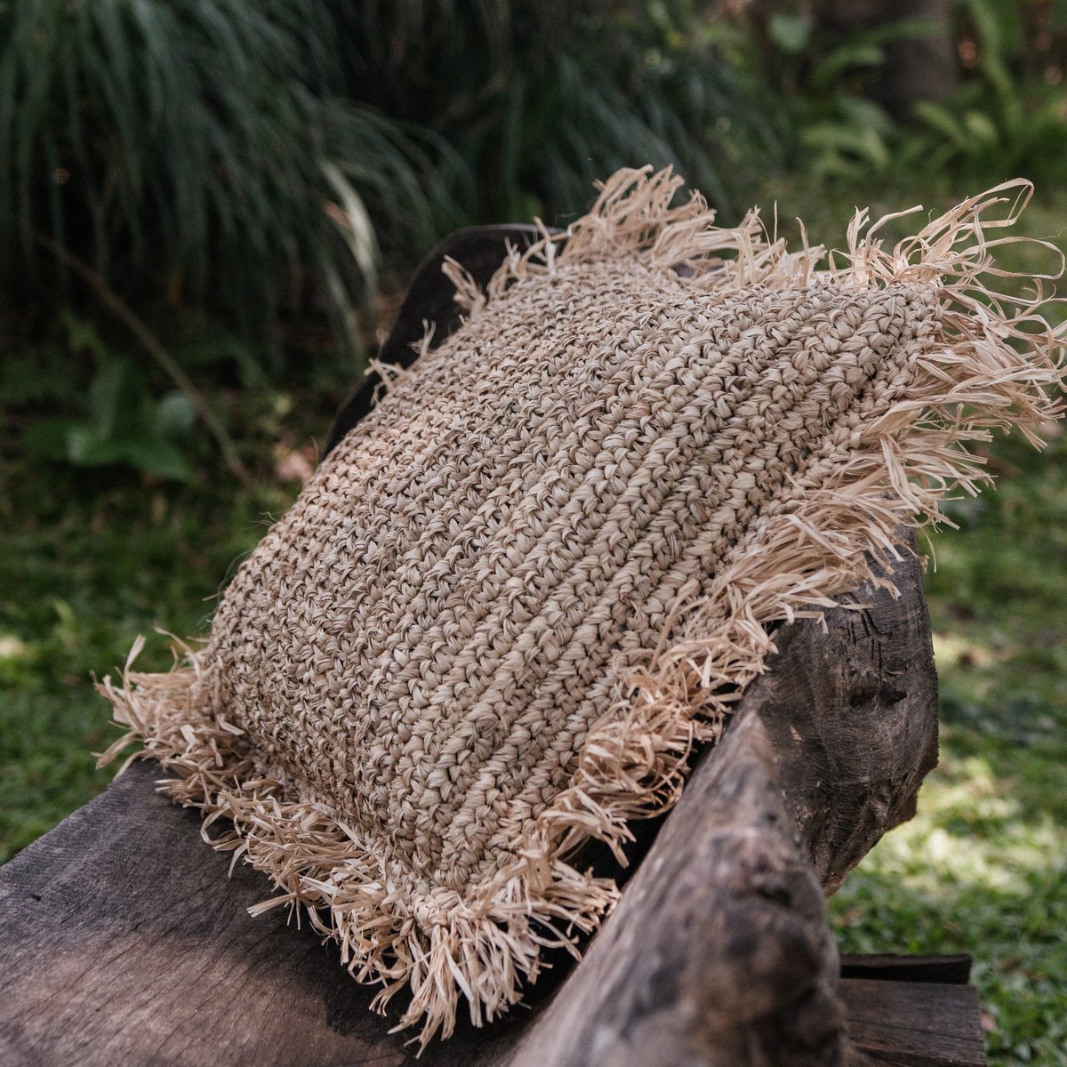 Hand-Knotted Raffia Throw Pillow - Decorative Sofa Cushion, 40x40 & 50x50cm