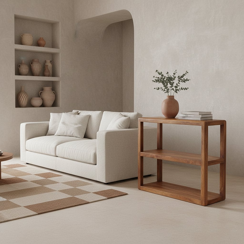 Étagère de rangement en bois de mangue Bullnose 3 étagères - 100x38x90 cm