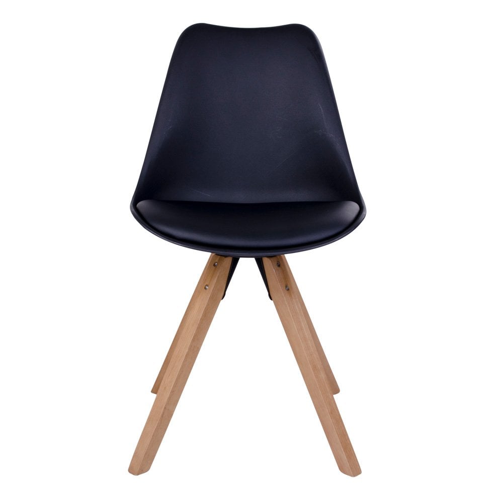 Silla de comedor Bergen - Piel sintética, Plástico moldeado, Madera de caucho, Negro - Juego de 2