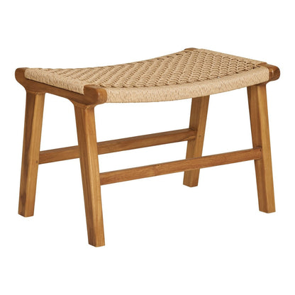 Teak & Polyrattan Footrest - Natural Finish Derby Ottoman