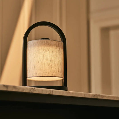 Wooden Rechargeable Table Lamp - Black & Grey Linen Blend, Cordless