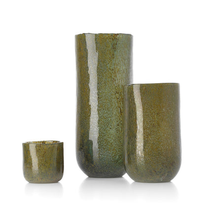 Green Glass Vase - Tall Olive Tone