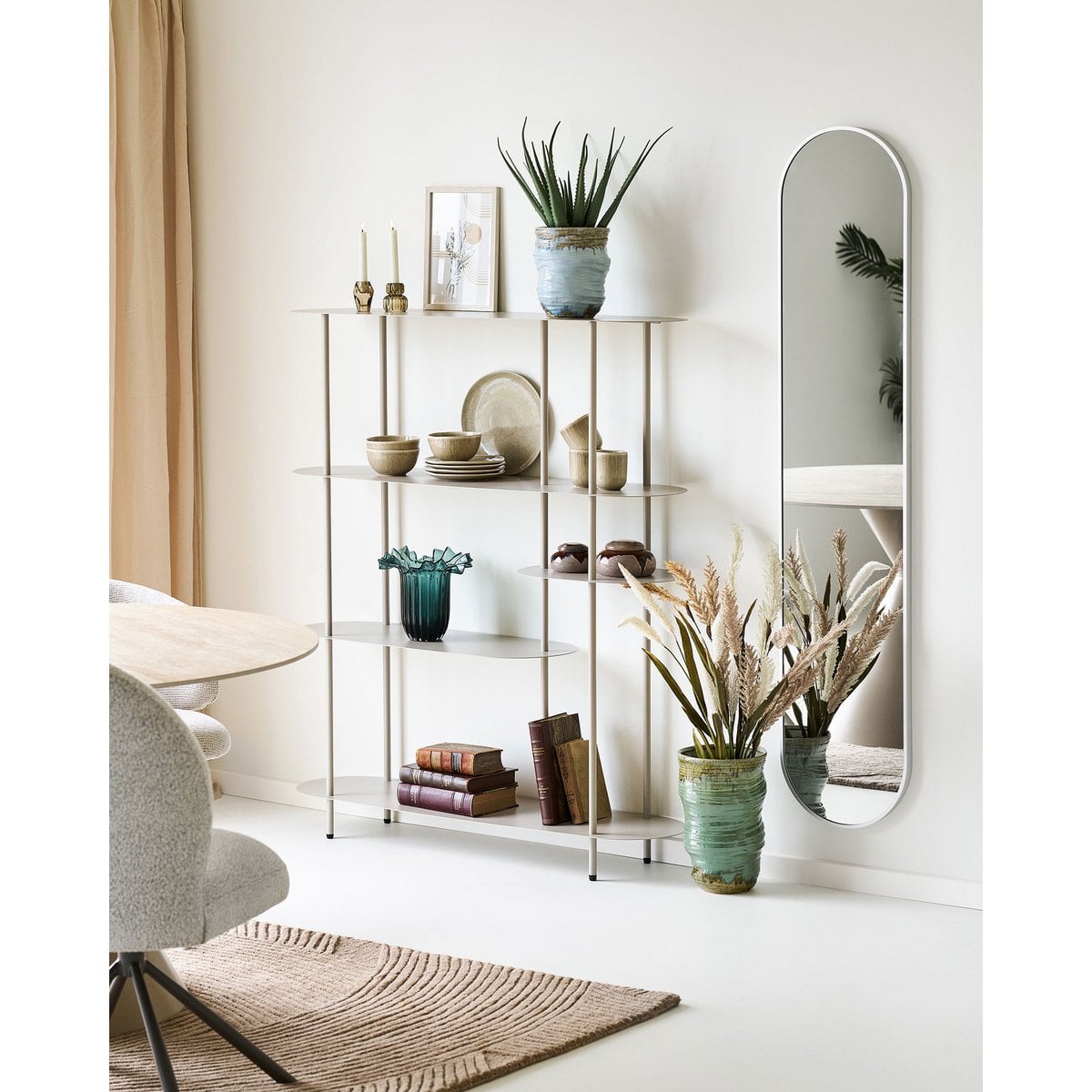 Rieti Shelving unit, 5 shelves, asymmetrical, metal, sand, 31x118x139 cm