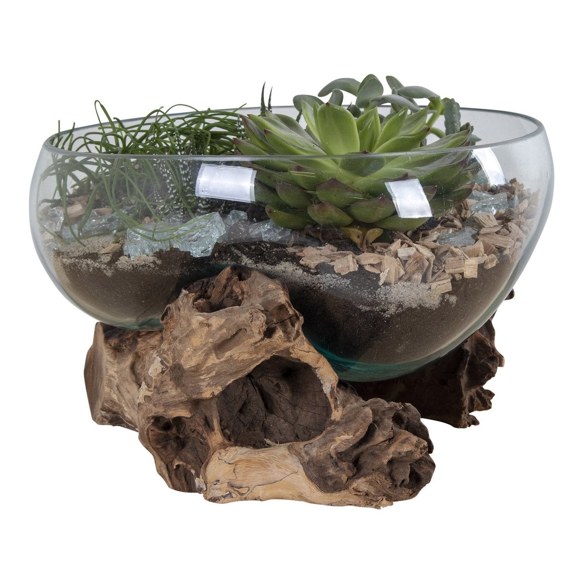 Teakwood Waterdrop Bowl - Glass and Steel Decorative Bowl, 26 cm