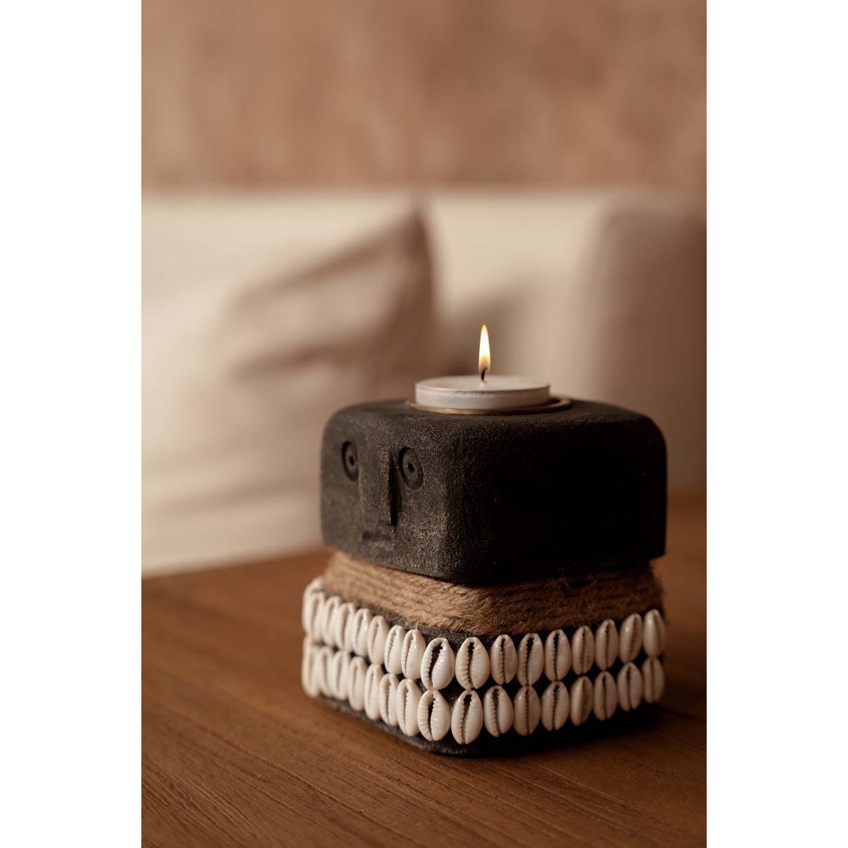Sandstone Candle Holder - Hand-Carved Stone Sumba Style